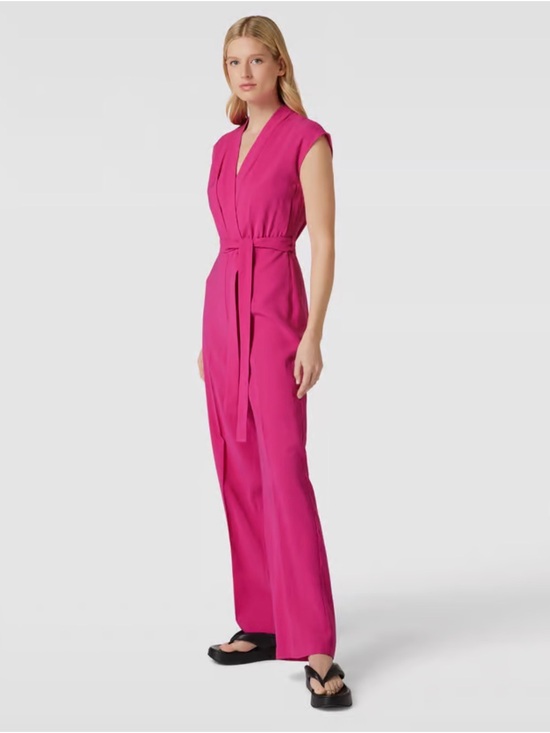 Mango Pants - Mango Magenta Sleeveless V-Neck Jumpsuit with Tie Waist